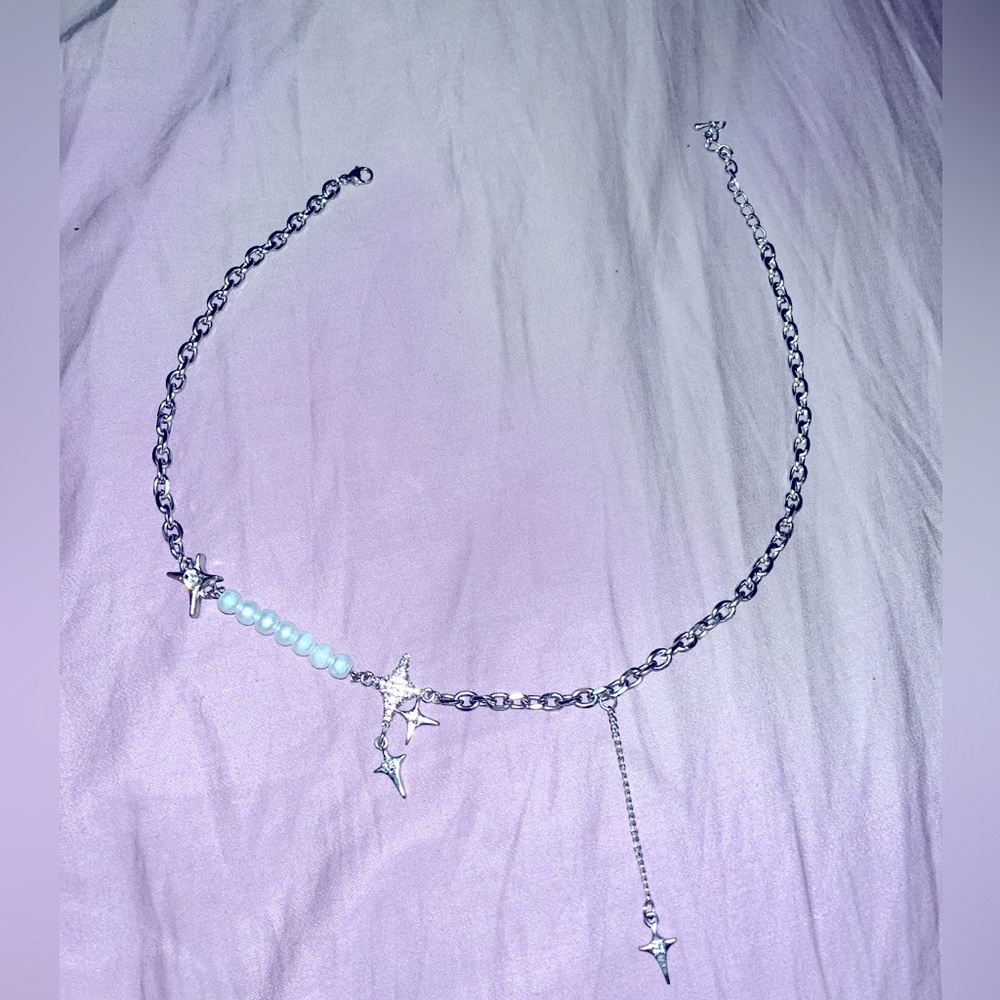 Silver star choker necklace